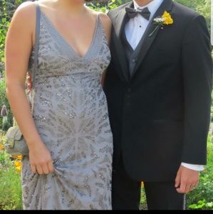 Grey beaded prom dress
